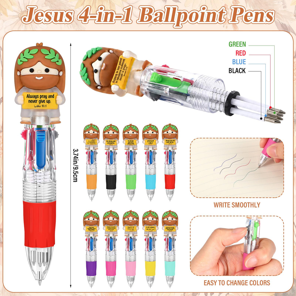 Sayglossy 30 Sets Little Jesus Pen Bulk, Jesus Love You 4-in-1 Luminous Pen