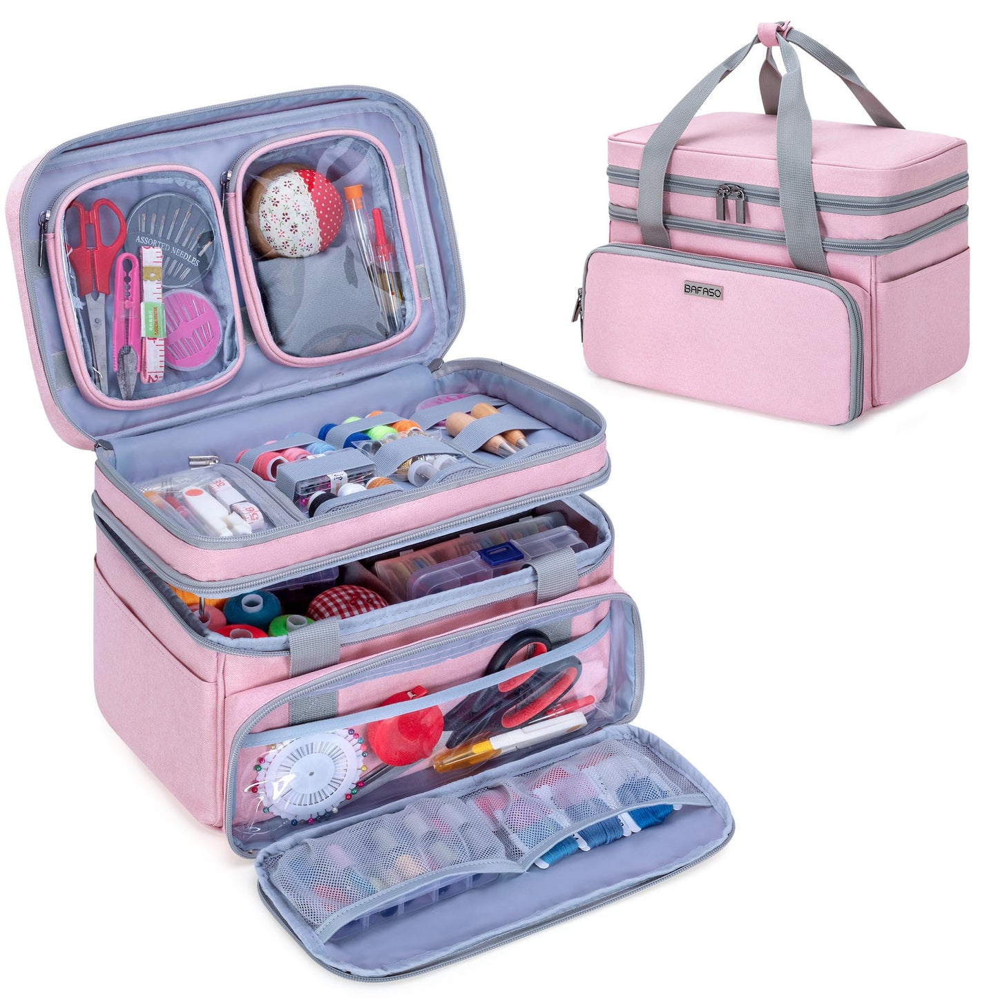 BAFASO Double Layer Sewing Accessories Organizer, Pink