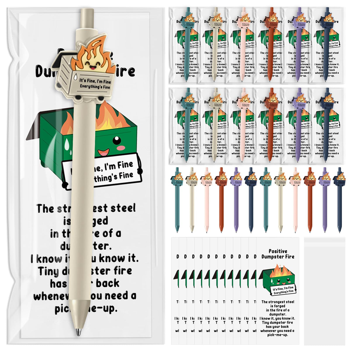 Sayglossy 60 Sets Dumpster Fire Pens Gift Desk Accessories Funny Work Pen