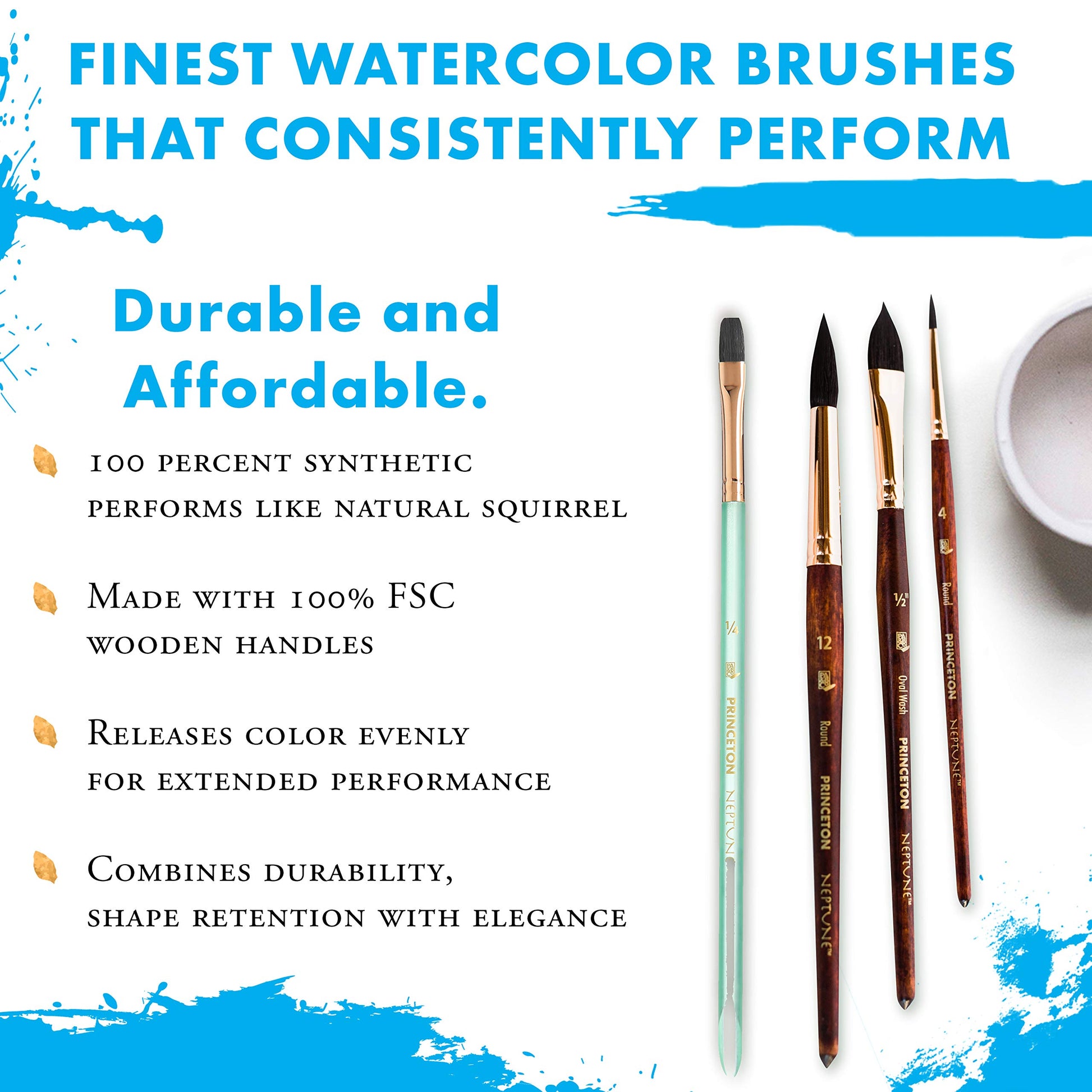 Princeton Neptune Watercolor Brush Set, Synthetic, 4 Piece, 1 Count
