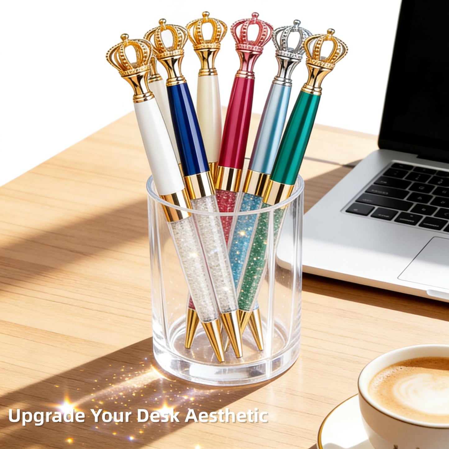 COOMATEC 12 Pack Fancy Crown Pens, Assorted Colors Metal Ballpoint with Hollow Crushed Diamond Top