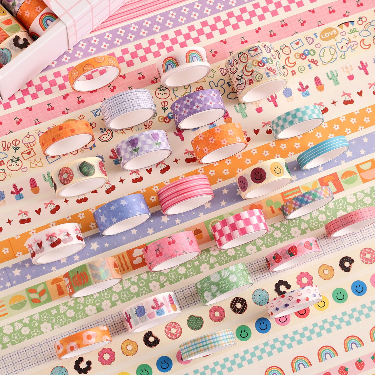 PAGEMORE 32 Rolls Colorful Cute Floral Writable Washi Tape Set, Decorative Tapes for Scrapbooking