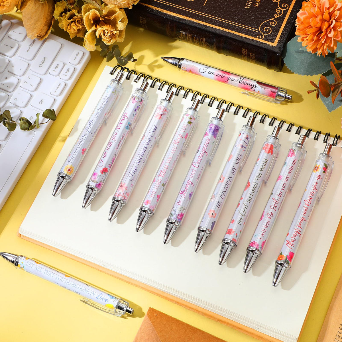 Qeeenar 50 Pcs Bible Verse Pens Christian Gift,Fresh Flower