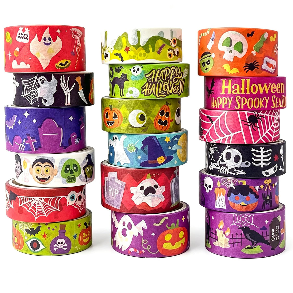 Bomichi 18 Rolls Halloween Thin Decorative Scrapbook Washi Tape Set