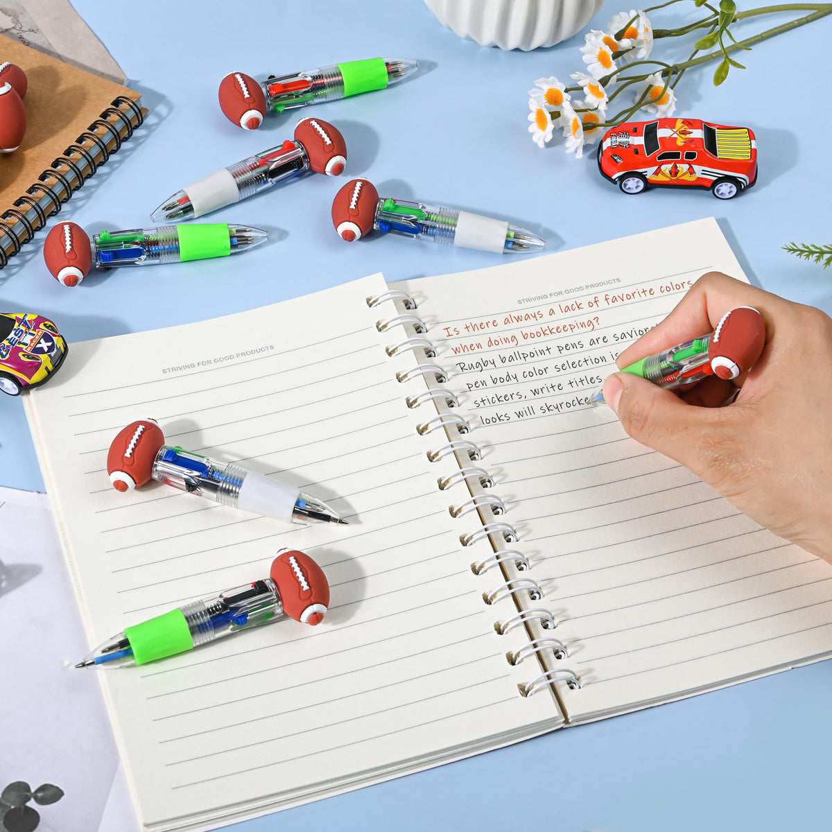 LiYiQ 50 Pcs Football Multicolor Pen in One Cartoon Cute Fun 4-in-1 Cute Pens Bulk Kawaii Football