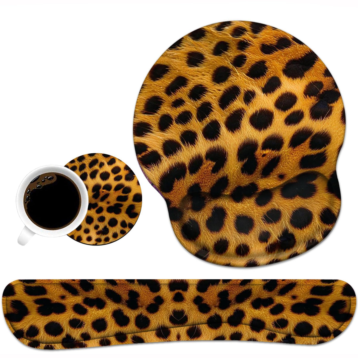 Keyboard Wrist Rest and Mouse Wrist Rest Pad Set with Coasters, Ergonomic Support, Non-Slip PU