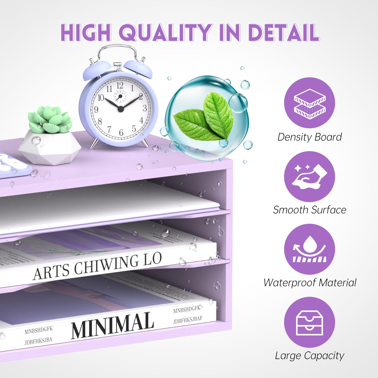 3 Tier Wood Desk Organizer, Paper Organizer for Desk, Purple