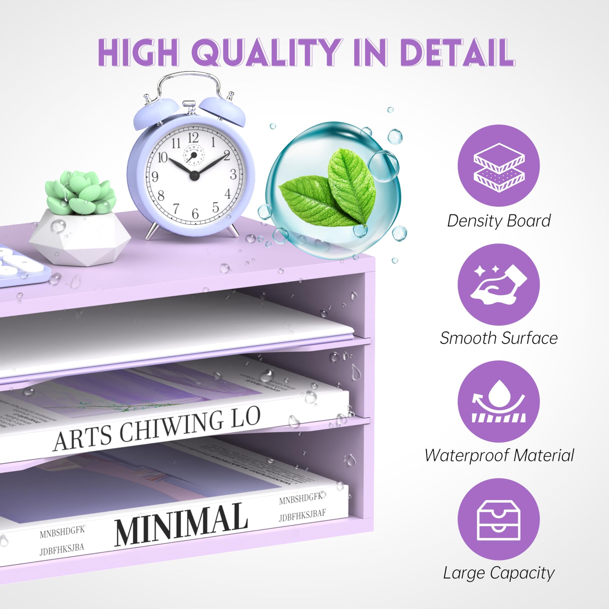 3 Tier Wood Desk Organizer, Paper Organizer for Desk, Purple