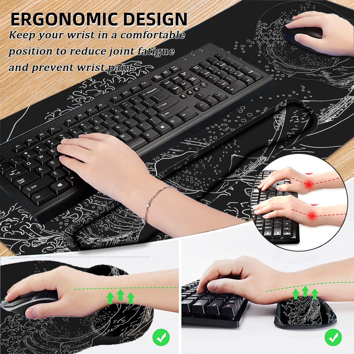 Large Desk Mat, Mouse Pad with Wrist Support, Keyboard Wrist Rest Set