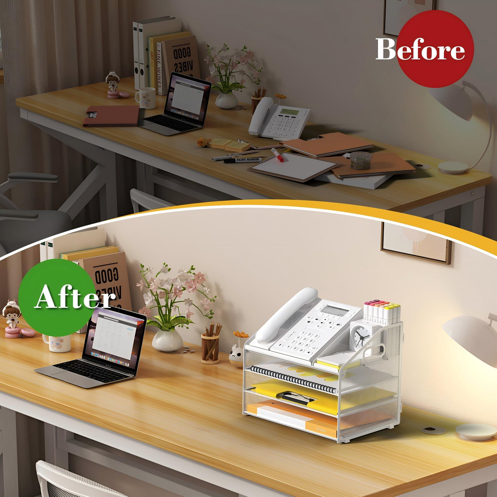 OrgMate 4 Tier Mesh Desk Organizer with Pen Holder and Handle Letter Tray