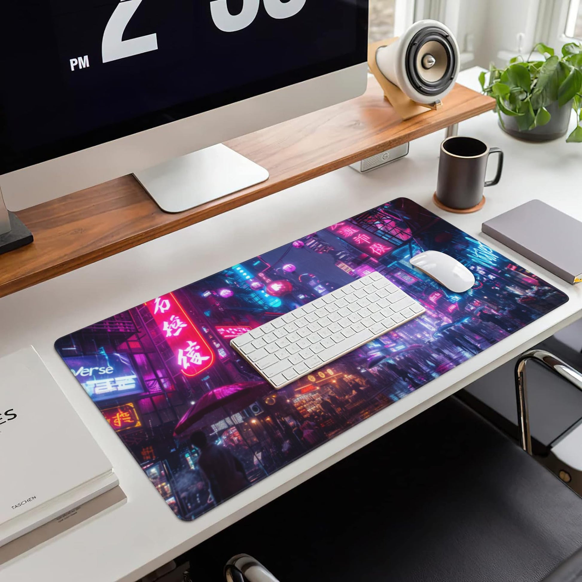 Desk Mat,Cyberpunk Neon City Large Gaming Mouse Pad for Desk XXL,Futuristic Night Street Desk