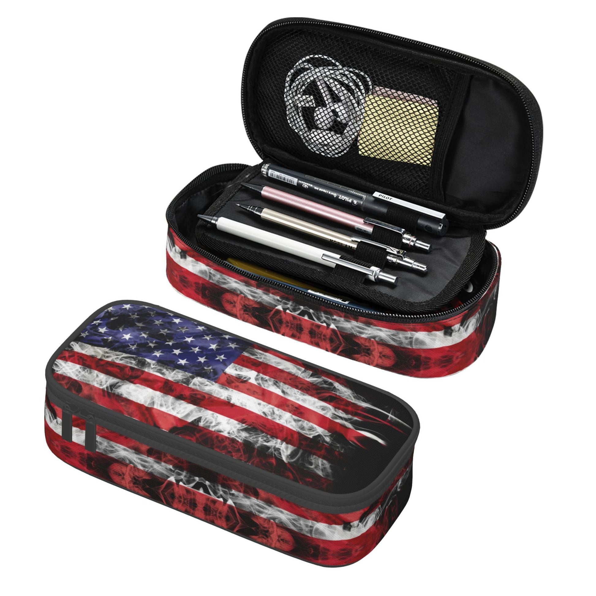 YIJIUWKIS Kids Pencil Case for Boys Girls, Usa Flag Style Pencil Pouch Big Capacity Black Portable