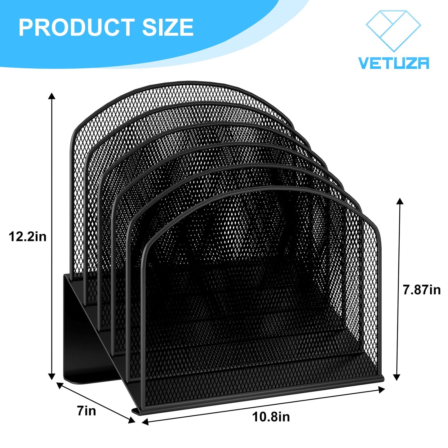 VETUZA Desk File Organizer, Metal Mesh Vertical Desktop File Folder Holder for Office & School &