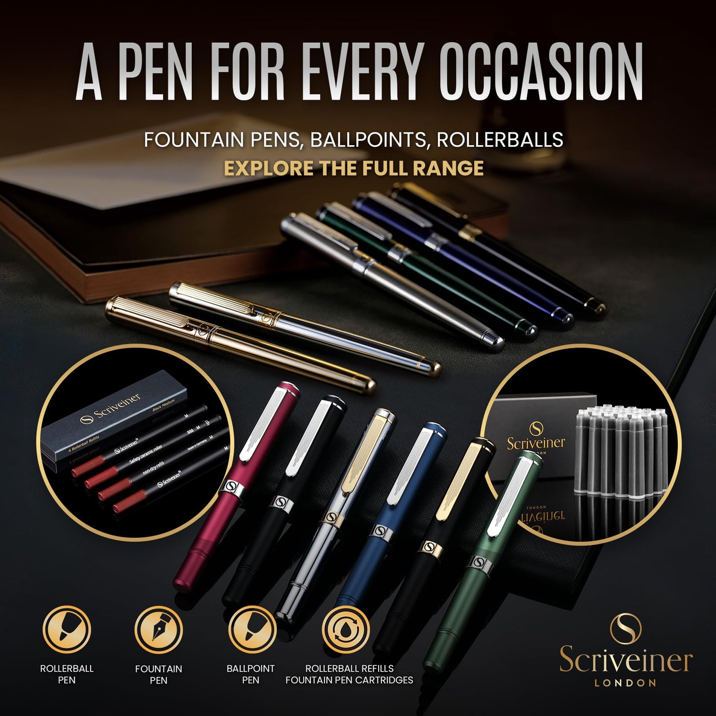 Scriveiner Personalized Midnight Blue Ballpoint Pen - Stunning Blue Lacquer Luxury Pen, Chrome