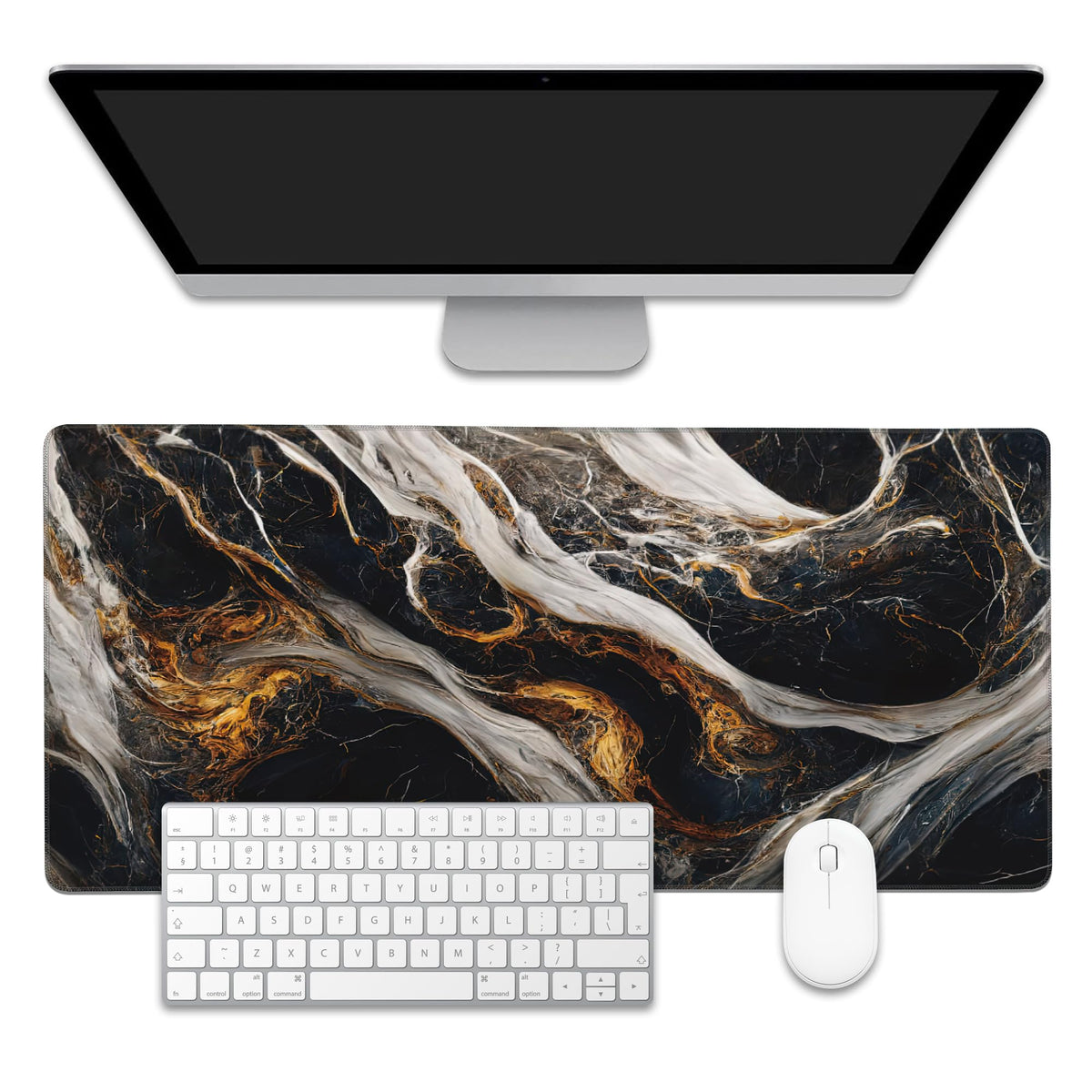 EOBKLAX Golden Black Marble Large Gaming Mouse Pad,Waterproof Desk Mat for Desktop,Non-Slip Rubber