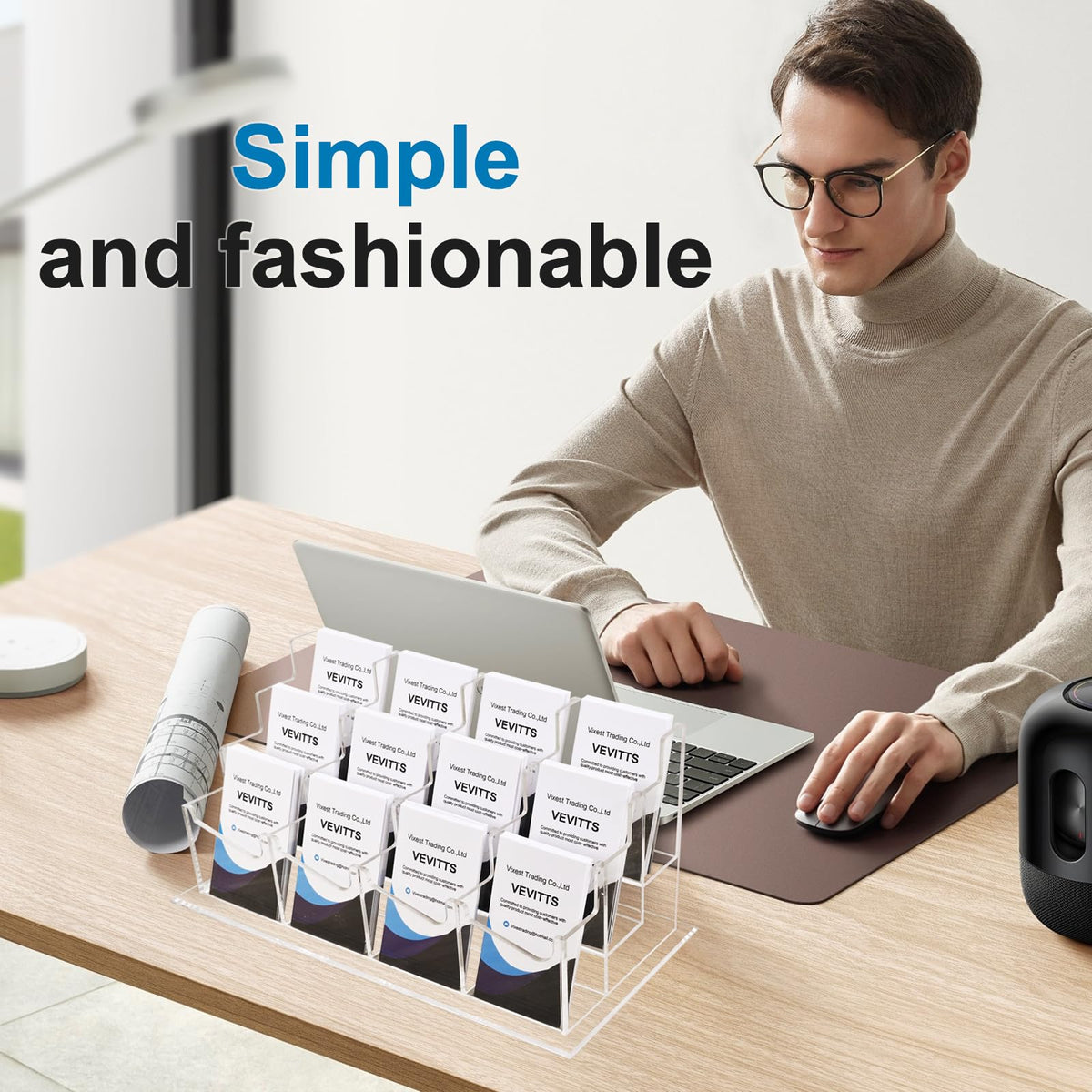 Vevitts Vertical Business Card Holder, Acrylic Business Card Display, Clear Desktop Business Card