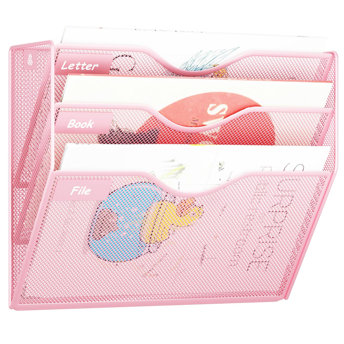 GDINDINFAN 3 Pockets Hanging Wall File Organizer Mail Holder, Wall Mounted Paper Document Folder