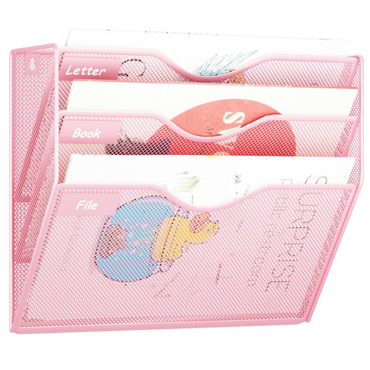 GDINDINFAN 3 Pockets Hanging Wall File Organizer Mail Holder, Wall Mounted Paper Document Folder