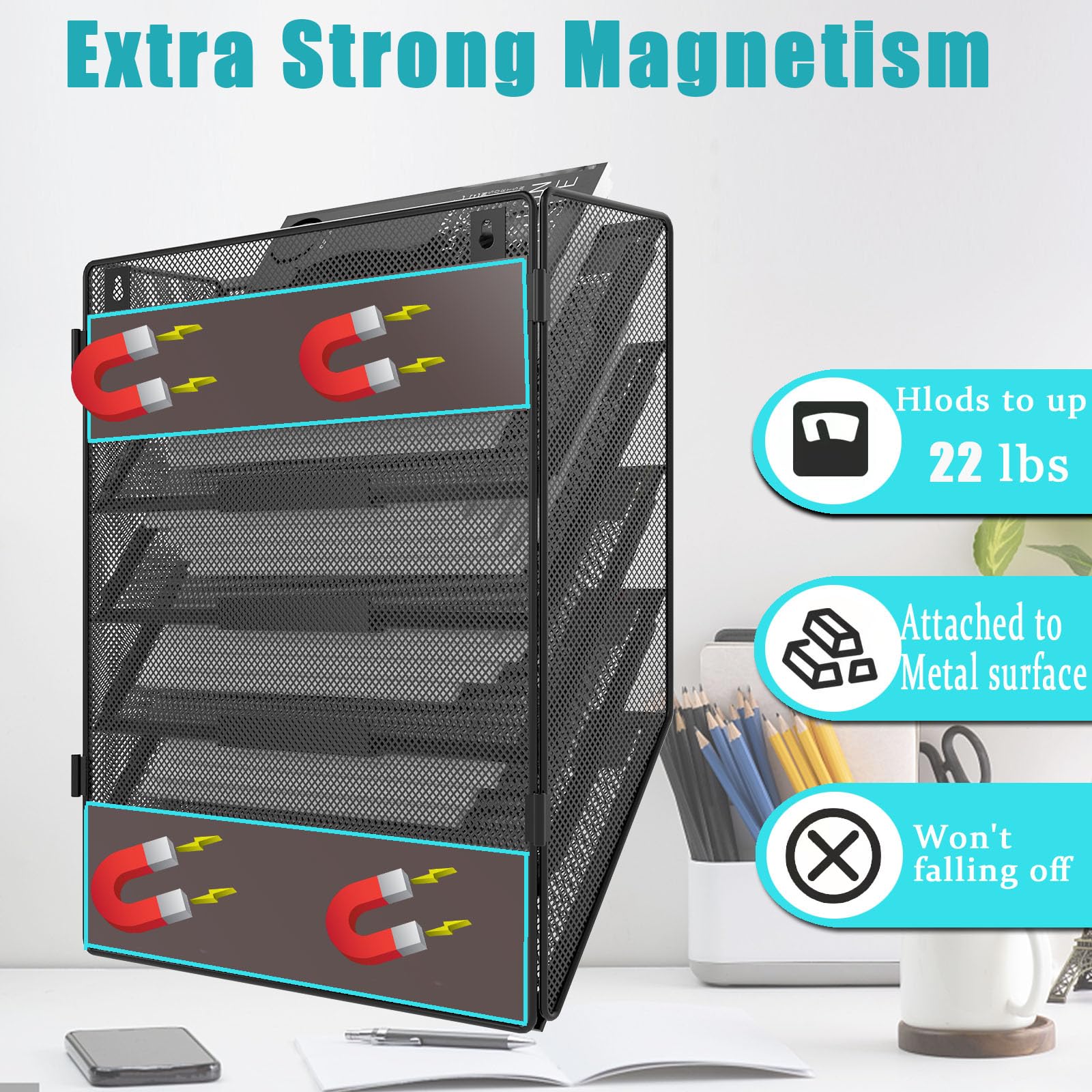LQPAFZ 5 Tier Magnetic File Holder for File Cabinets, Refrigerator, Whiteboard, Office, No Drilling