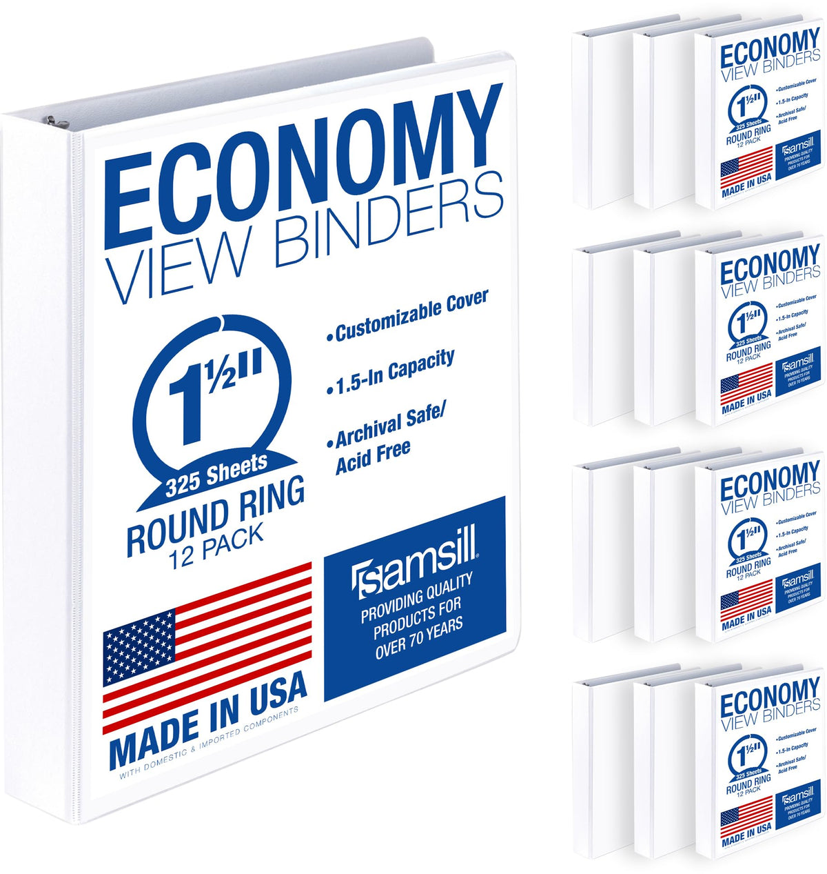 Samsill 1.5 Inch 3 Ring Binders, Economy Round Ring, Clear View Cover, 325 Sheet Capacity - for