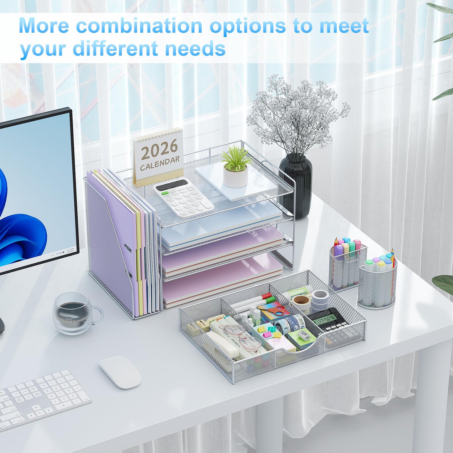 gianotter Desk Organizers and Accessories with File Holder, 4-Tier Desk Accessories & Workspace