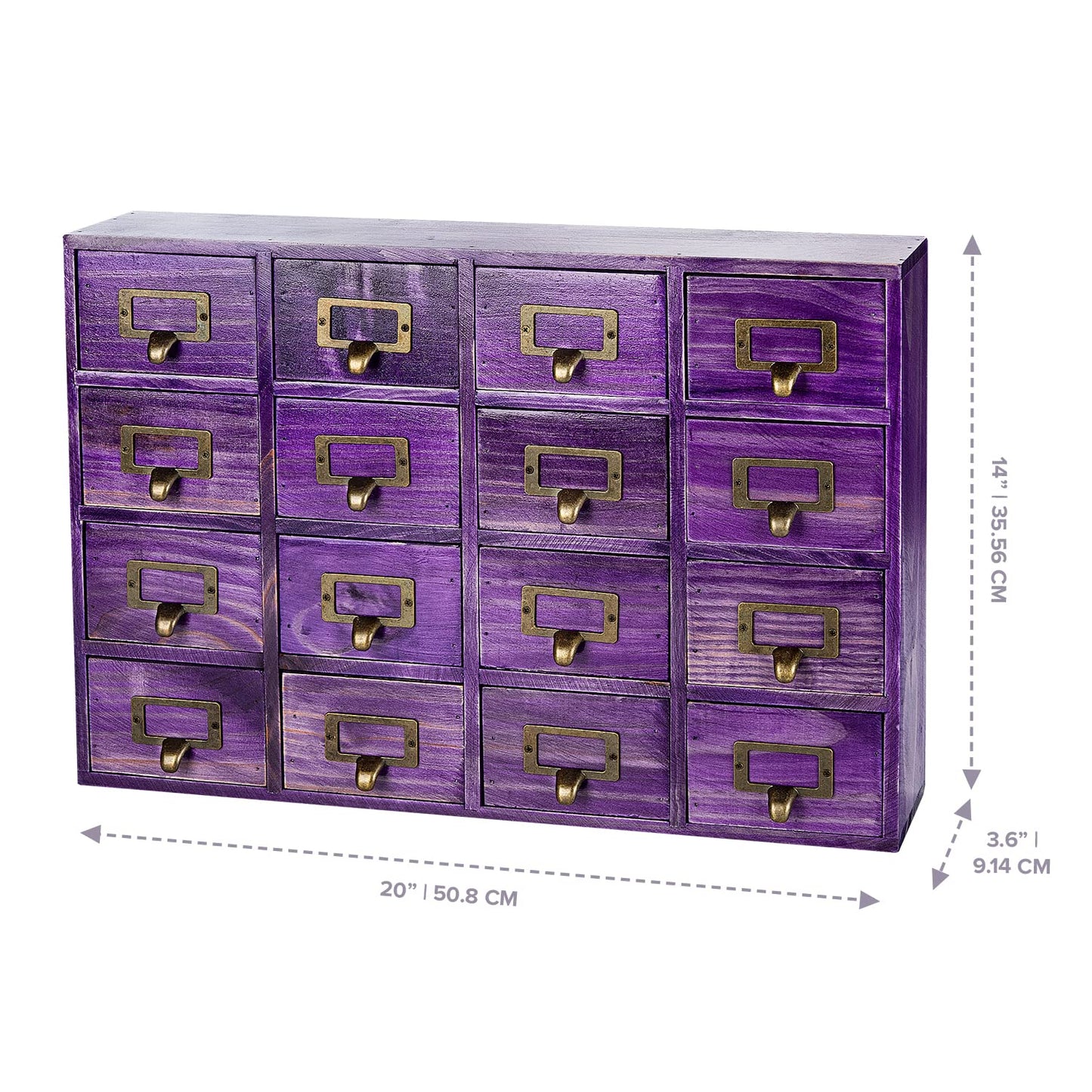 Purple 16-Slot Wooden Drawer Unit - Country Style Desk Organizer Box - 20"x3.6”x14” Wooden Storage