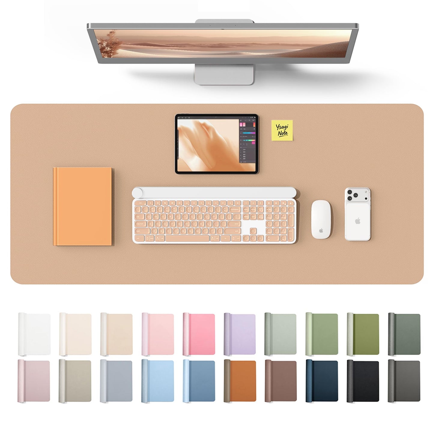 YSAGi Leather Desk Protector, Office Mat, Large Mouse Mat, Non-Slip PU Leather Blotter, Laptop Desk