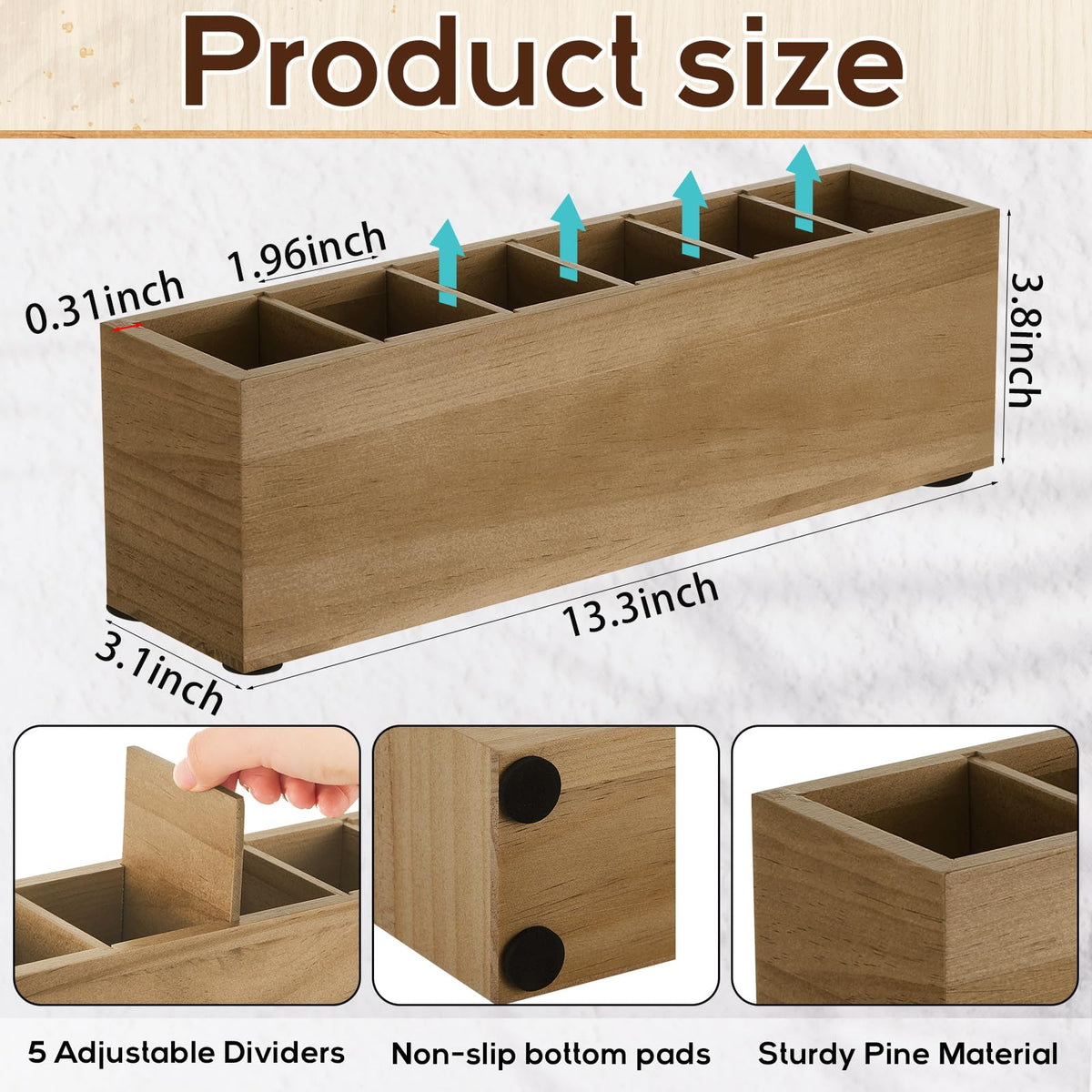 Jetec Wooden Pencil Pen Holder for Desk, Wood Color, 6 Compartments