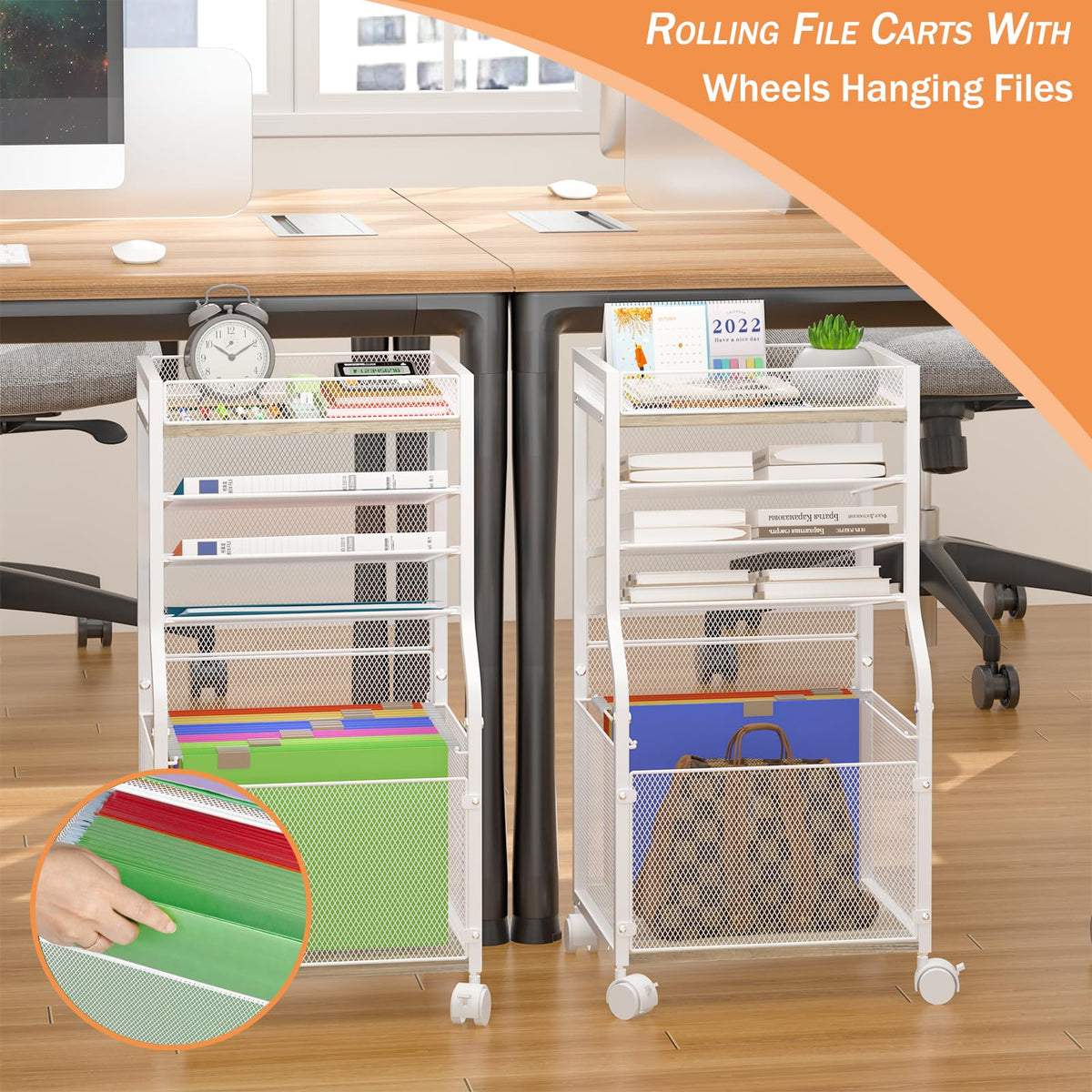 3IngSeagulls Rolling File Cart, 5-Tier Mobile Filing Cabinet on Lockable Wheels, Under Desk
