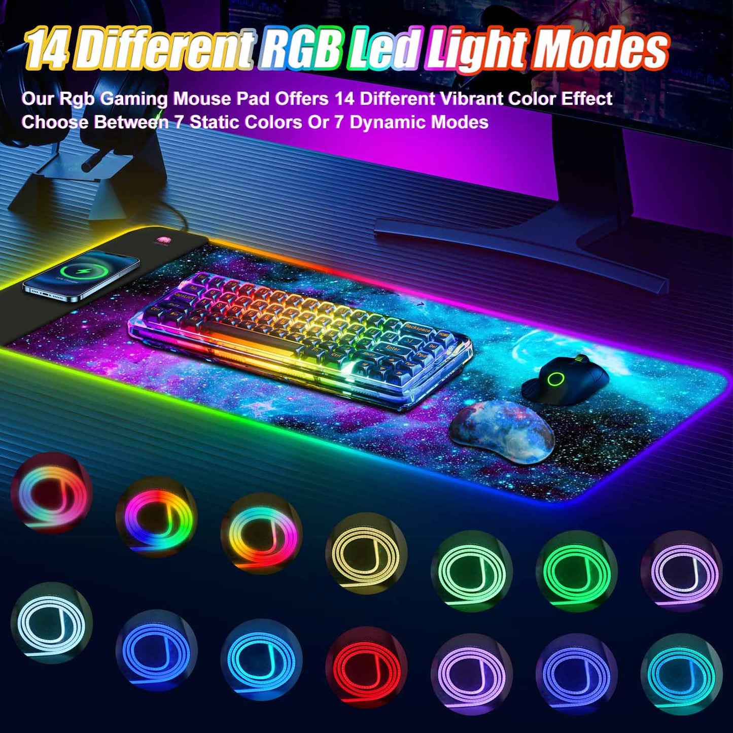 ToLuLu Wireless Charging RGB Gaming Mouse Pad,15W LED 30W Charger Mouse Mat
