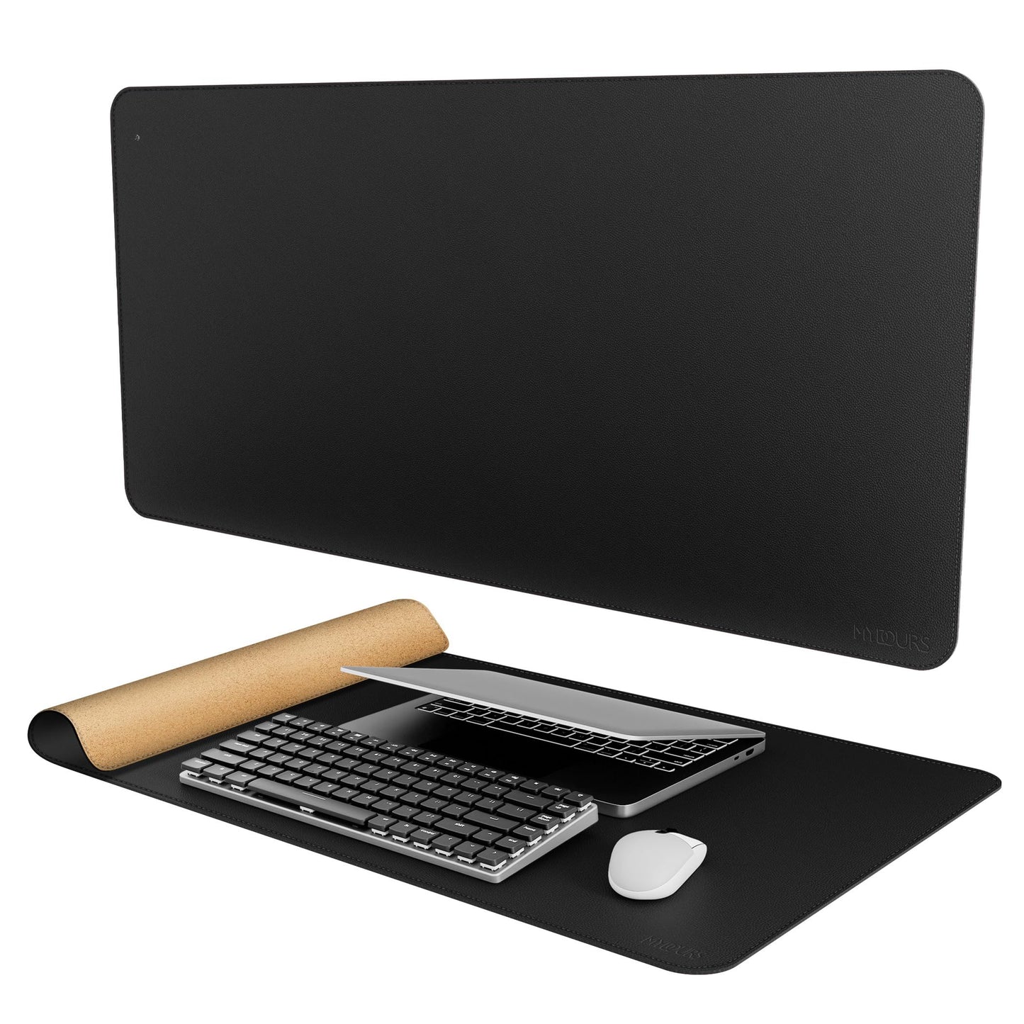 Mydours 40" x 20" Extra Large Desk Mat, PU Leather & Cork Desk Pad, Black