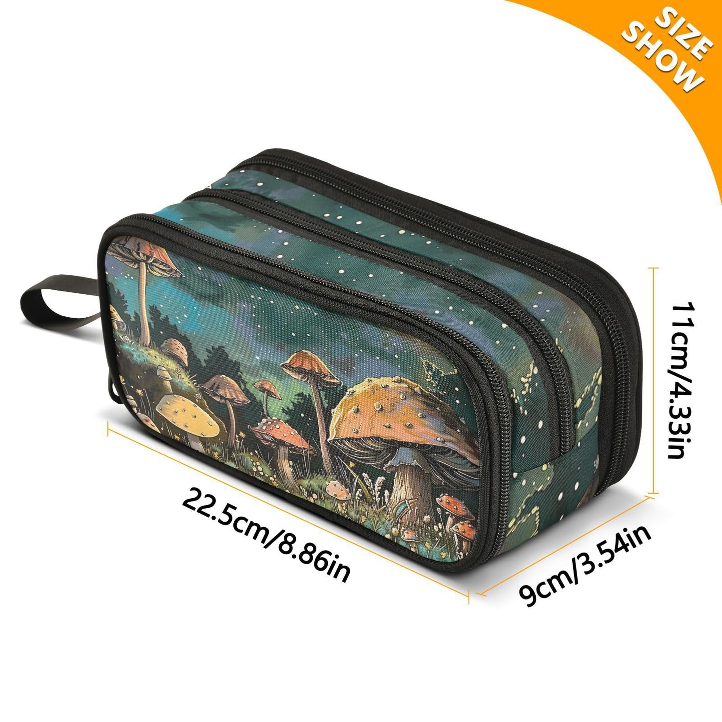 Sletend Pencil Case Vintage Snail Mushroom Starry Night 3 Compartments Pencil Pouch