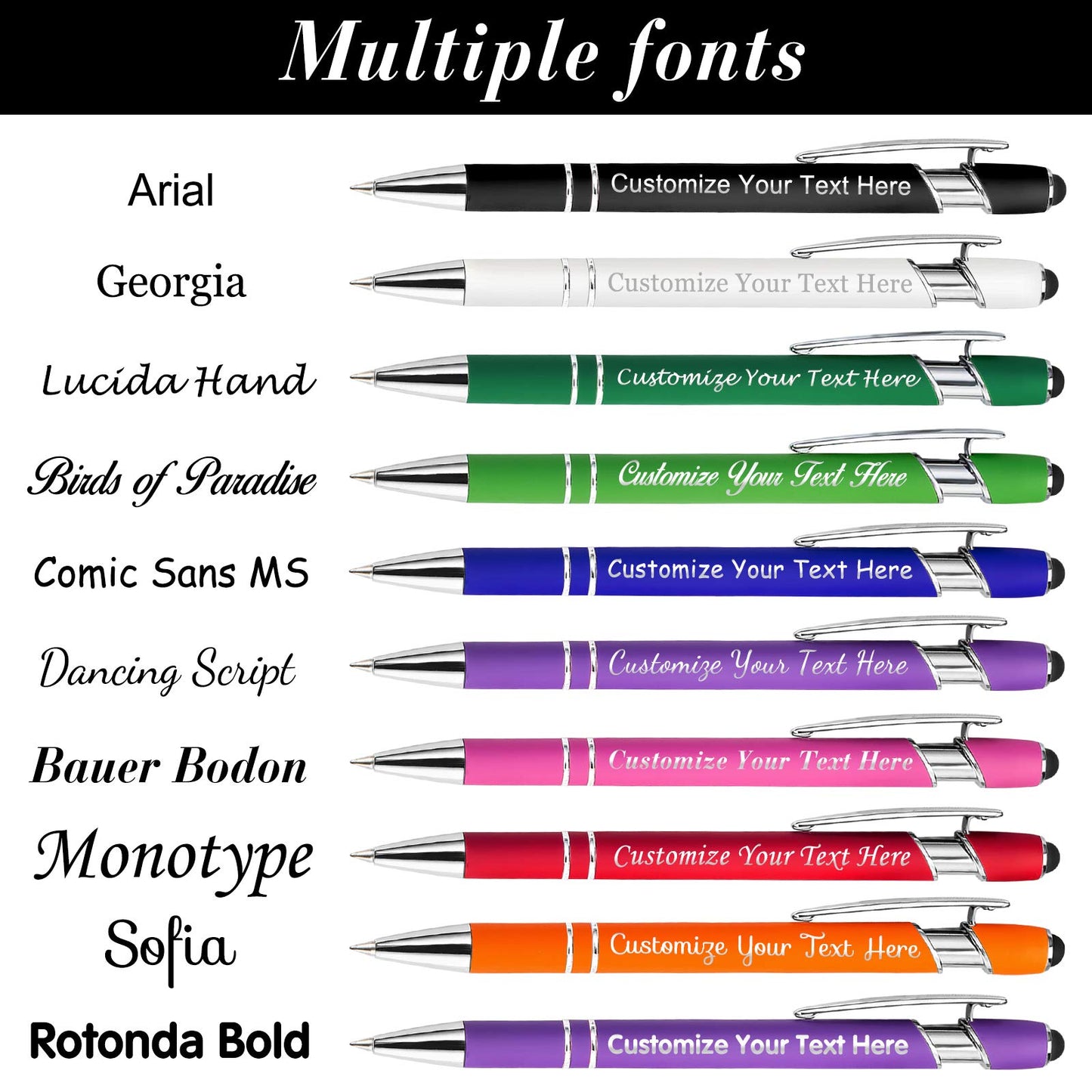Personalized Pens with Stylus Tip, Custom Engraving Pens 24PCS, Soft Touch Ballpoint Pen, Printed