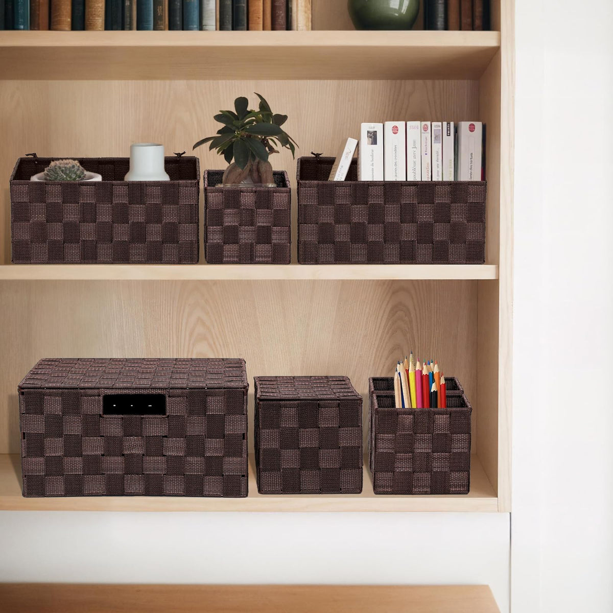 ArcaGuru Woven Polypropylene Basket Set of 8, Woven Storage Basket, Woven Basket Organizer for