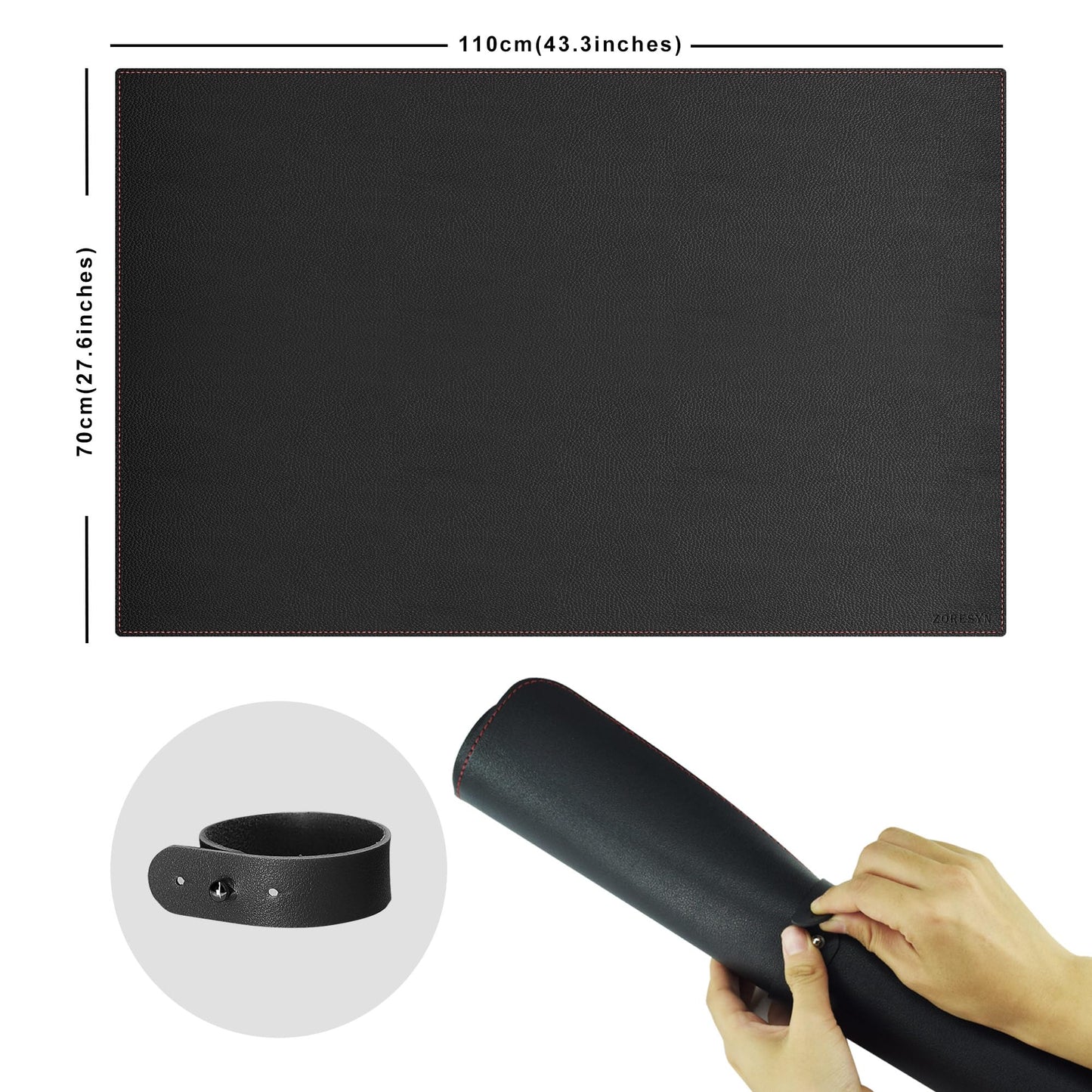 ZORESYN PU Leather Desk Mat 43.3 x 27.6 Inch (Black)