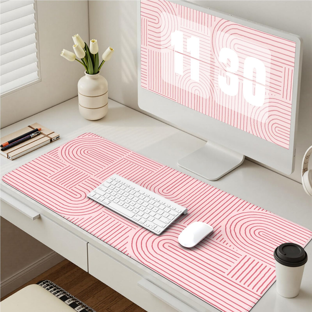 iCasso Pink Desk Matt for Desktop, Cute Desk Pad Mat, Large Mouse Pad