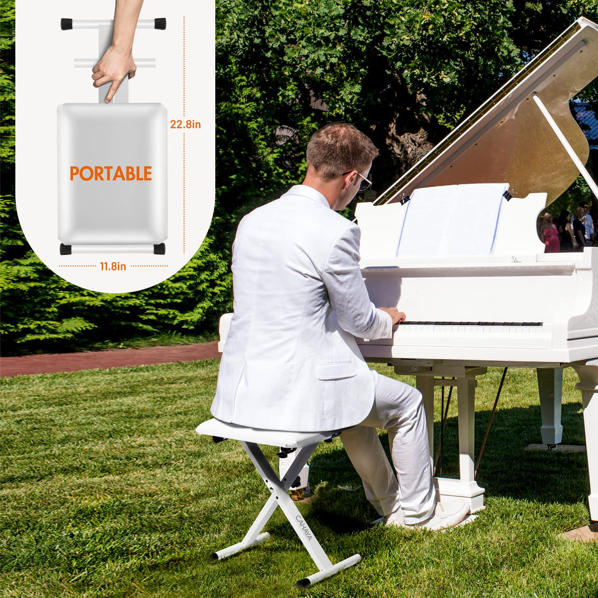CAHAYA Piano Bench X-Style Adjustable Height Keyboard Bench Padded Keyboard Stool Chair Seat for