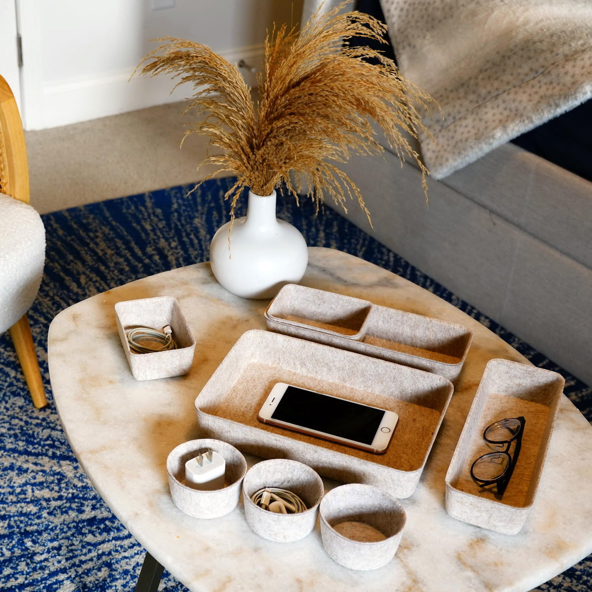 Welaxy Office Desk Drawer Organizer Tray hygge aesthetics 8 pc bin Oatmeal