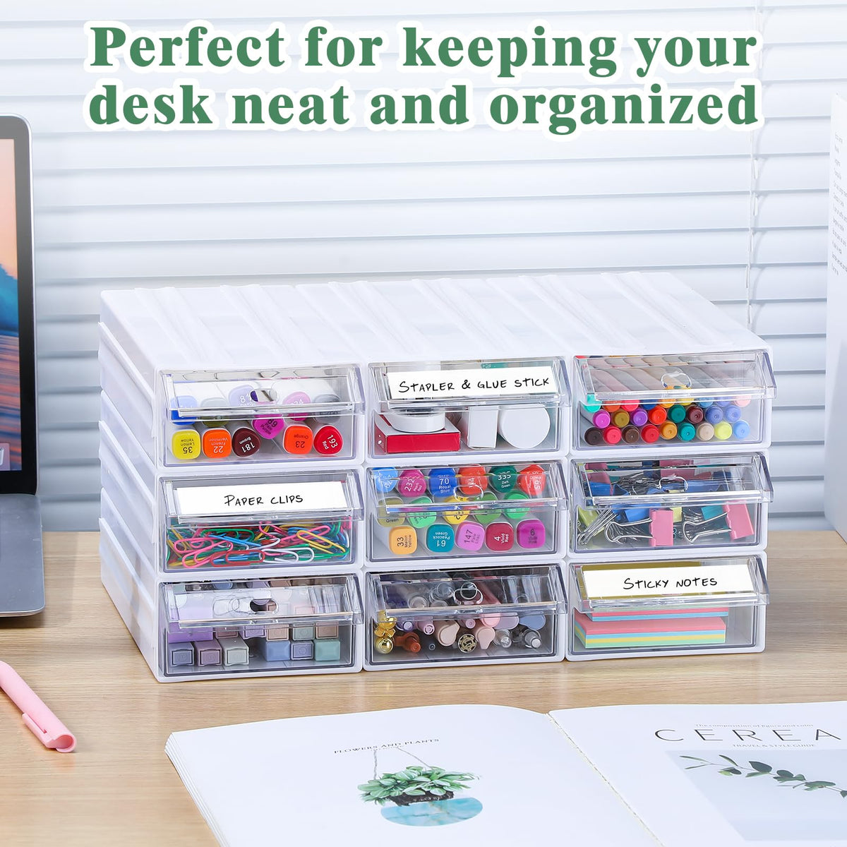 Aulock 9 Pcs Stacking Drawer Organizers for Office Home Dorm Room Supplies