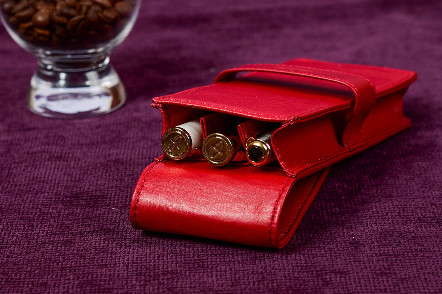 DiLoro Leather Double Pen Case Pencil Pouch Holder for Two Fountain Ballpoint Rollerball Pens and