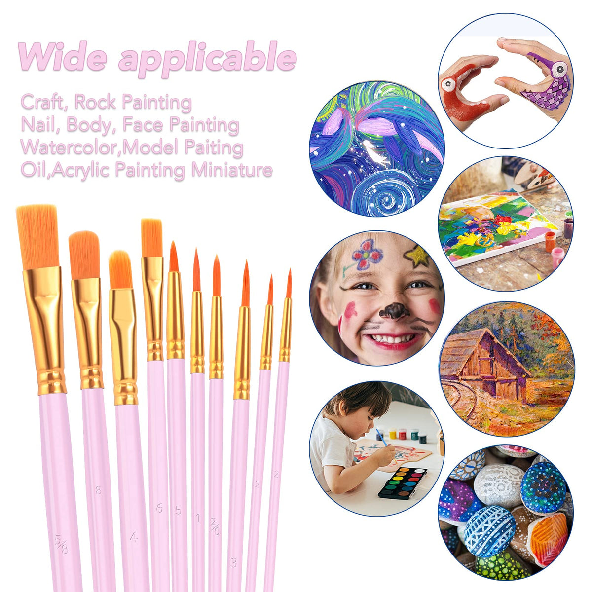 ESRICH 160PCS Pink Paint Brushes, Paint Brush for Acrylic Painting