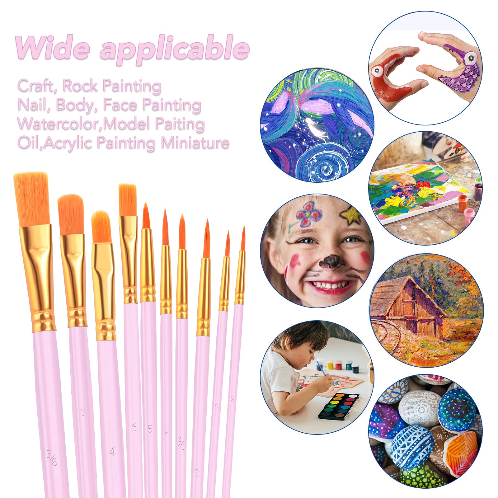 ESRICH 160PCS Pink Paint Brushes, Paint Brush for Acrylic Painting