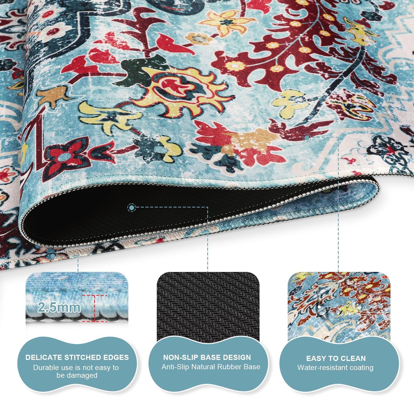 iLeadon Boho Desk Mat Set,Large Mouse Pad and Keyboard Wrist Rest,Blue