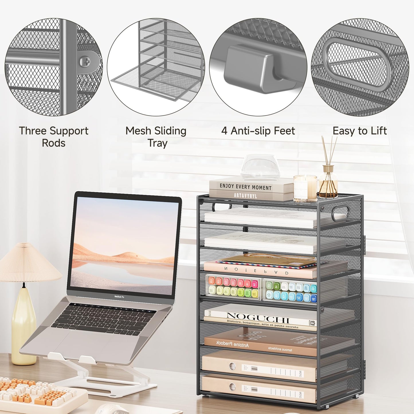 Paper Organizer for Desk Organizers and Accessories,9 Tier Gary Trays