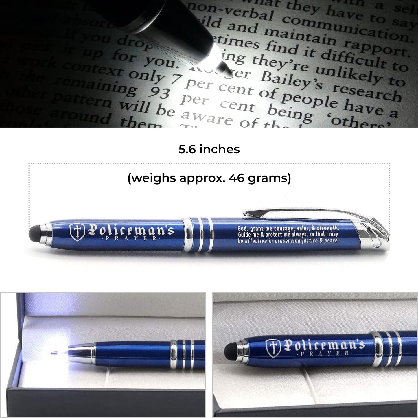 Inkstone Policeman Prayer Gift Pen with Built-In Flashlight Stylus Tip Law Enforcement