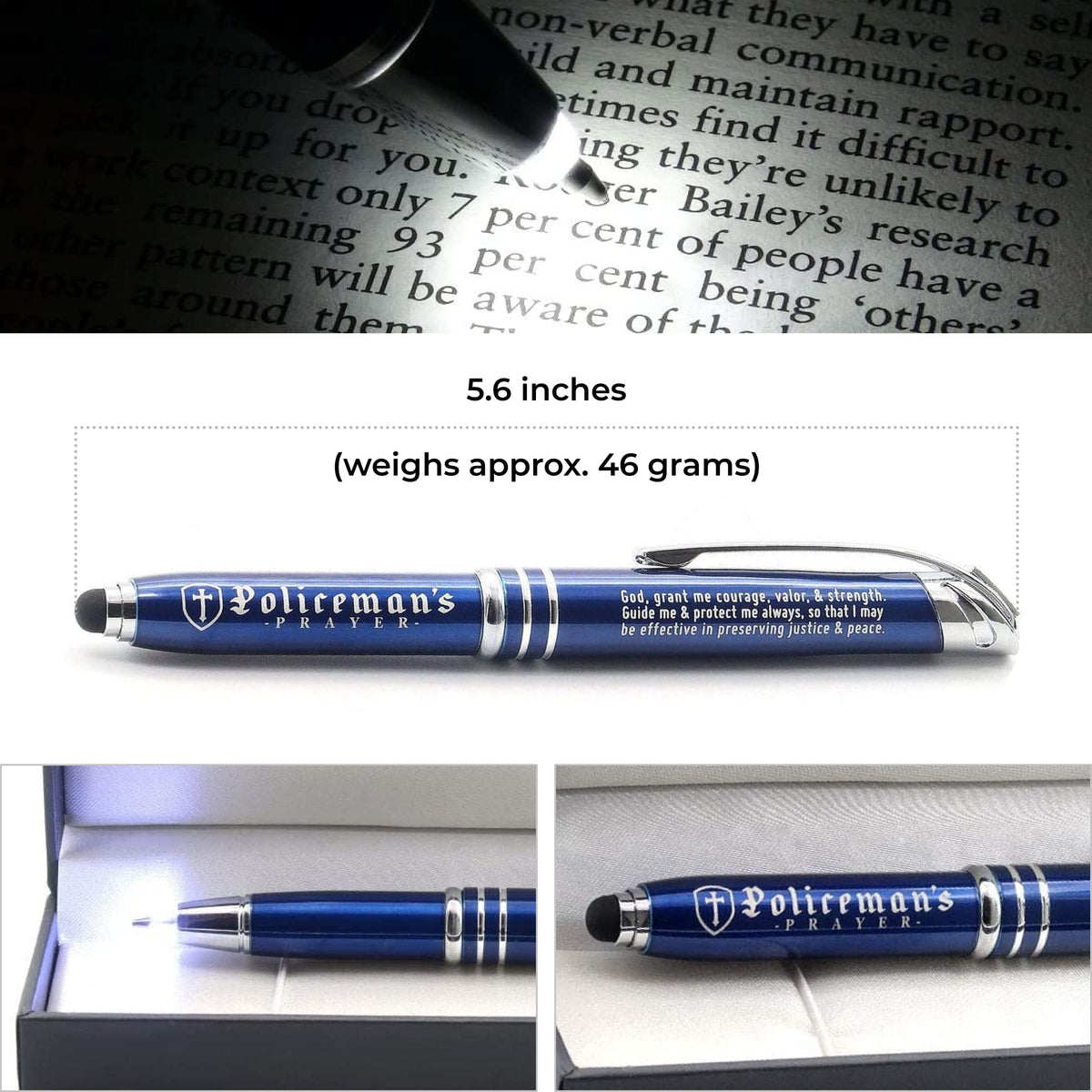Inkstone Policeman Prayer Gift Pen with Built-In Flashlight Stylus Tip Law Enforcement