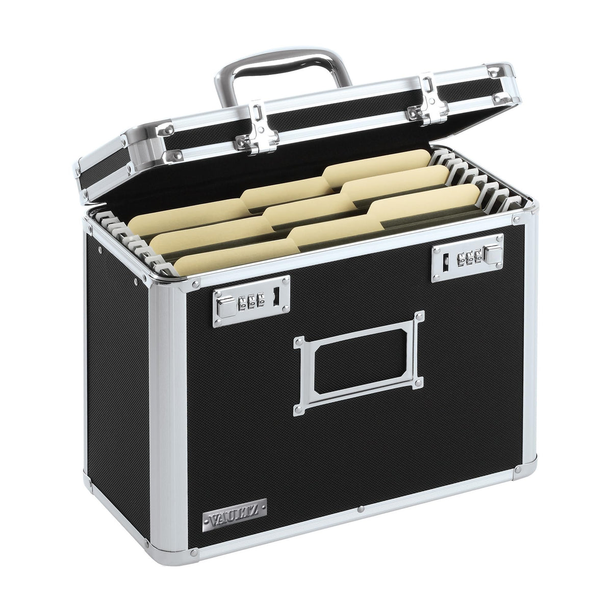 Vaultz Locking File Organizer Box with Combination Lock, Letter Size 14" x 7" x 12.19", Black