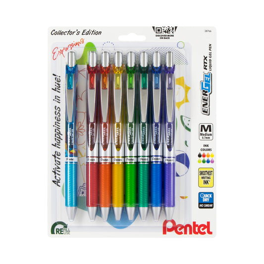 Pentel EnerGel RTX Retractable Liquid Gel Pen, Happiness Expressions Pack, 0.7mm, Metal Tip, Medium