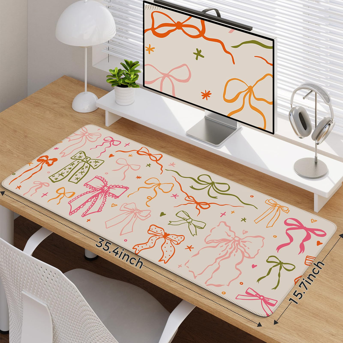 iCasso Mouse Pad, Desk Mat for Office Decor,35.4 x 15.7 in, Colorful Bow