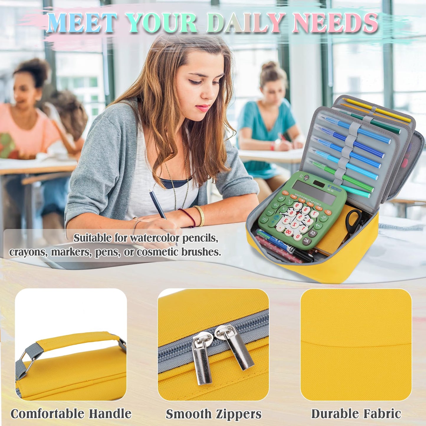 VX VONXURY Large Pencil Case, 54-Slot Colored Pen Pouch 2 Removable Sleeves